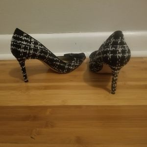 Black and white tweed stiletto heels